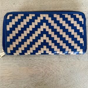Christopher Kon Blue and White Leather Woven Wallet